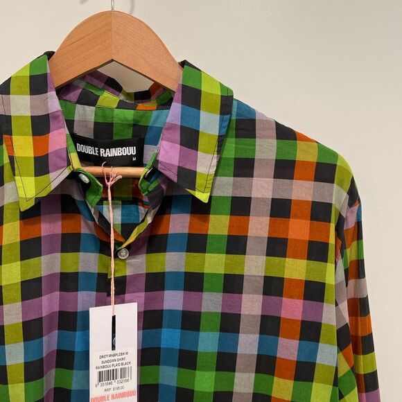 Double Rainbouu - PRIDE PLAID BLACK SUNDOWN SHIRT Sz Medium - Multi - Picture 4 of 8